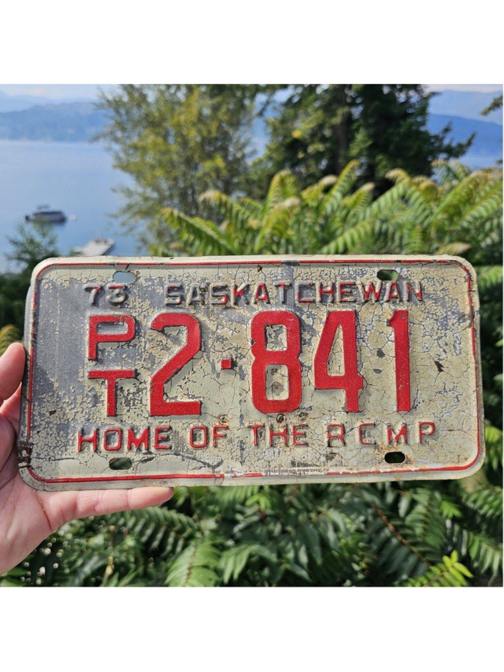 TAXI 1973 Saskatchewan Licence Plate PT 2-841 Home of the RCMP Vintage Canada